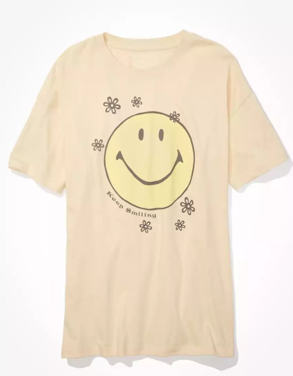 T Shirts American Eagle AE Oversized Smiley Graphique Tee Multicolore Femme | GYB-48579773